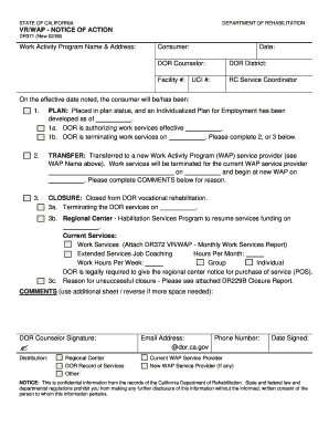California VR/WAP Notice of Action