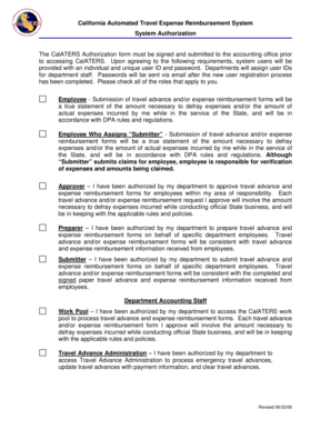 California CalATERS System Authorization Form