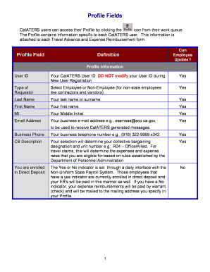 CalATERS User Profile Form