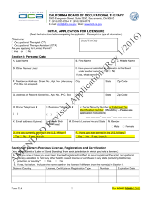 California Occupational Therapy Licensure Application