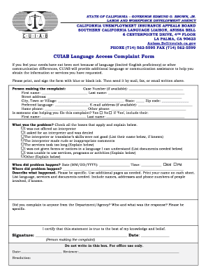 California Unemployment Insurance Appeals Board Language Access Complaint Form