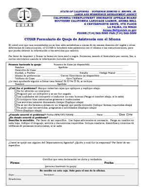 CUIAB Formulario de Queja de Asistencia con el Idioma