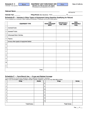 California Gasoline Tax Refund Claim Schedule