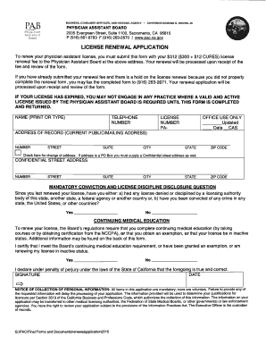 California Physician Assistant License Renewal Application