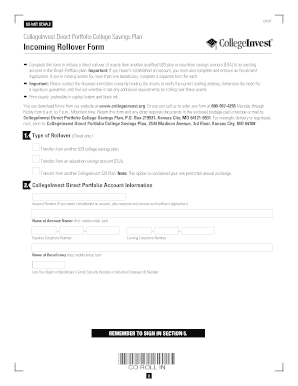 CollegeInvest Direct Portfolio Rollover Form