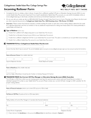 CollegeInvest Stable Value Plus Rollover Form