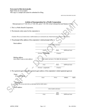 ABOVE SPACE FOR OFFICE USE ONLY Articles of Incorporation for a Profit Corporation filed pursuant to 7102101, 7102102, and 7101503 of the Colorado Revised Statutes (C - sos state co