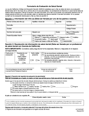 Formulario de Evaluación de Salud Dental