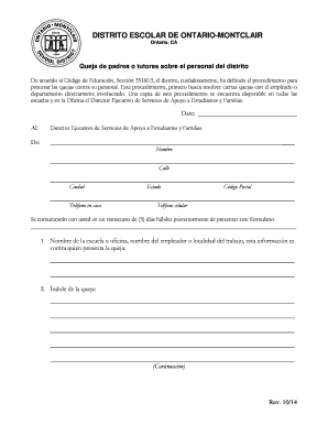 Queja de padres o tutores sobre el personal del distrito