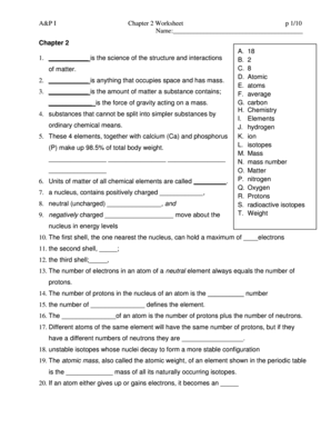 Chapter 2 Chemistry Worksheet