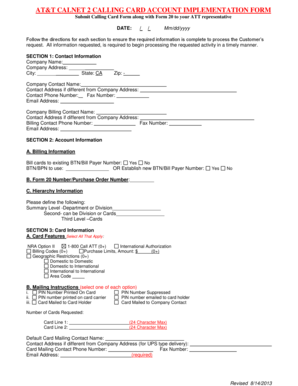 AT&T Calling Card Account Implementation Form