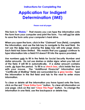 Application for Indigent Determination (IME)
