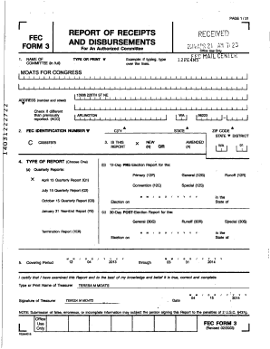 FEC Form 3 Report of Receipts and Disbursements