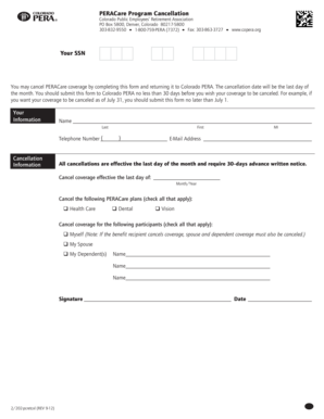 PERACare Program Cancellation Form