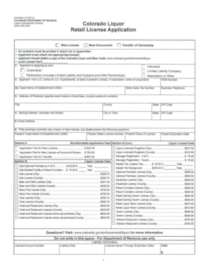 Colorado Liquor Retail License Application