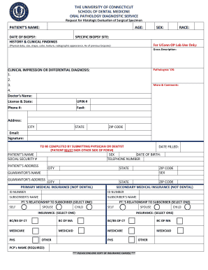 University of Connecticut Oral Pathology Biopsy Request Form