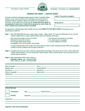Colorado Lottery Jackpot Game Credit Request
