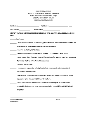 Connecticut Community College Registration Compliance Form