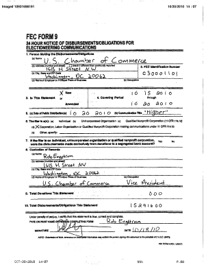 FEC Form 9 24 Hour Notice of Disbursements/Obligations