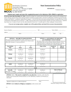Connecticut State Immunization Policy Form