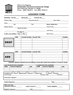 Northwestern Connecticut Community College Add Drop Form