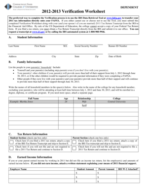 2012-2013 Verification Worksheet