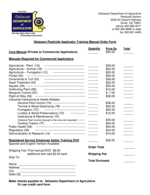 Delaware Pesticide Applicator Training Manual Order Form