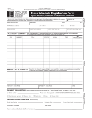 Manchester Community College Registration Form