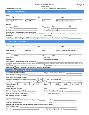 Universal Intake Form for Home Mortgage Assistance