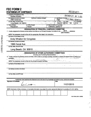 FEC Form 2 Statement of Candidacy