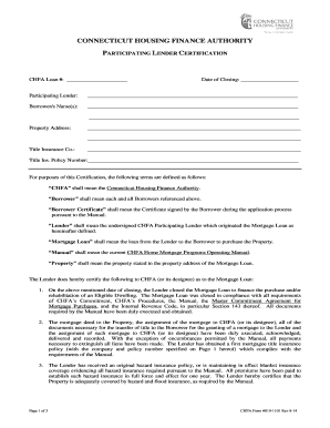 Connecticut Housing Finance Authority Lender Certification