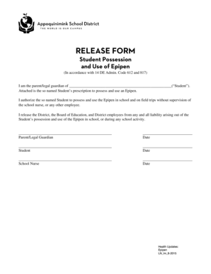 Student Epipen Possession and Use Release Form