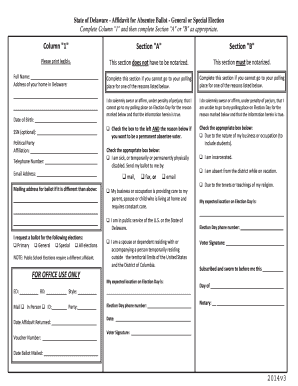 Delaware Absentee Ballot Affidavit