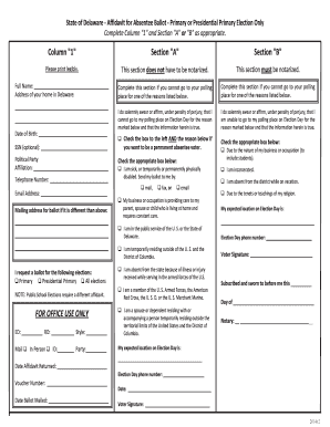 Delaware Absentee Ballot Affidavit