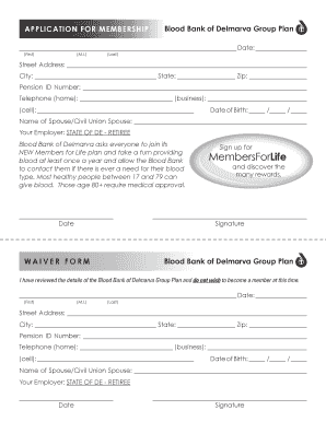 Blood Bank of Delmarva Membership Application