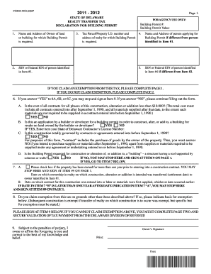 Delaware Realty Transfer Tax Form 5401(8)BP