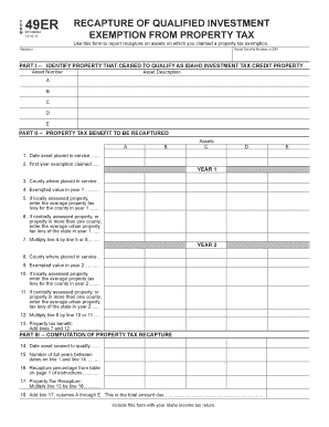 Idaho Form 49ER - Recapture of Qualified Investment