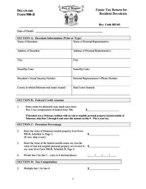 Delaware Estate Tax Return for Resident Decedents