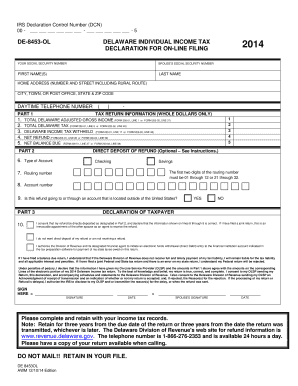 Delaware Individual Income Tax Declaration for Online Filing