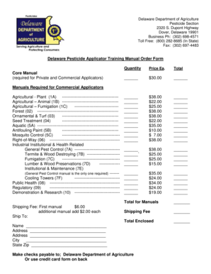 Delaware Pesticide Applicator Training Manual Order Form