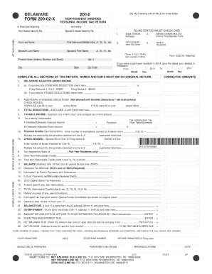 Delaware Non-Resident Amended Personal Income Tax Return
