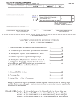 Delaware S Corporation Personal Income Tax Form 1100-P