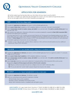 Quinebaug Valley Community College Application for Admission