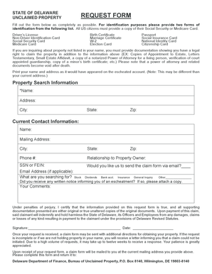 Delaware Unclaimed Property Request Form
