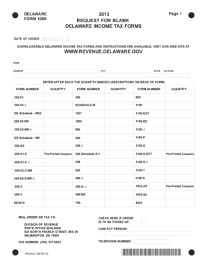 Delaware Income Tax Form Request