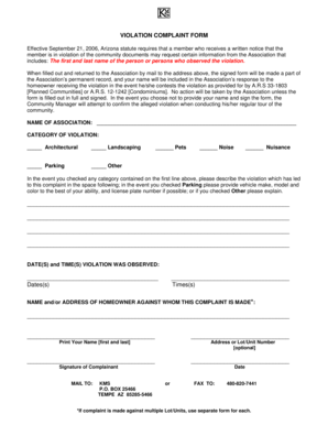 Arizona Violation Complaint Form