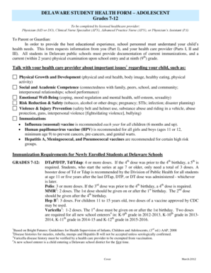 Delaware Student Health Form