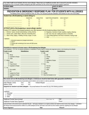 Student Allergy Prevention and Emergency Response Plan