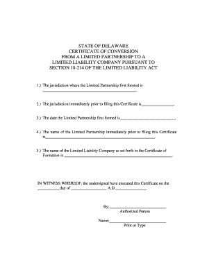 Certificate of Conversion to Delaware LLC