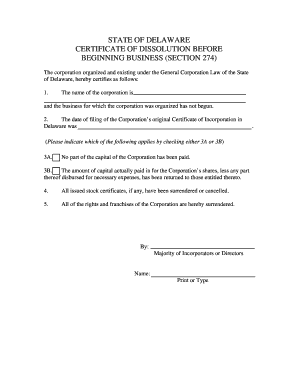 Delaware Certificate of Dissolution